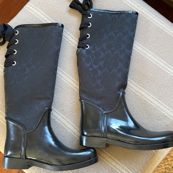 Coach Tristee Canvas Rubber Tall Rain Boots - Picture 3 of 11